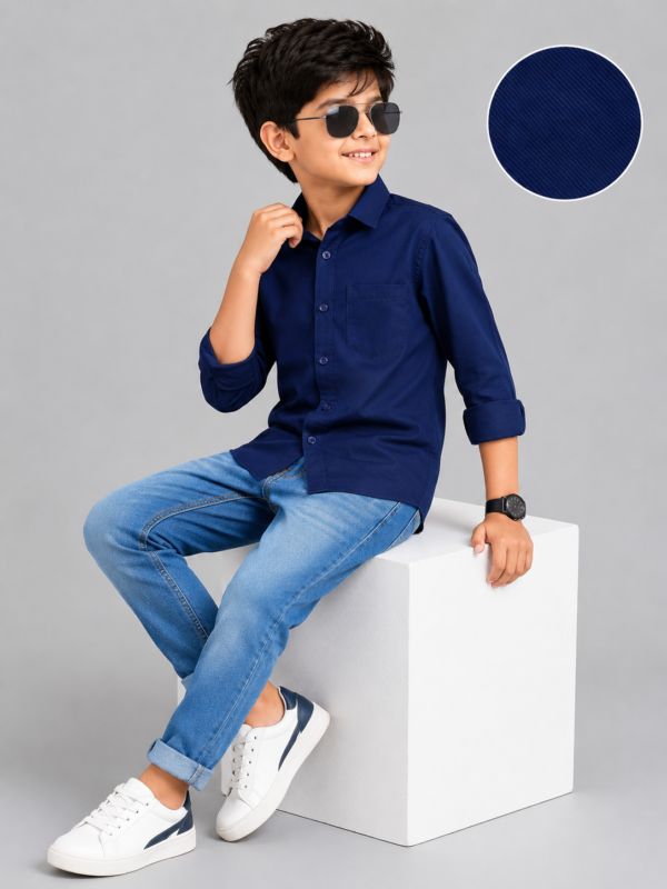 Boy's Classic Navy Blue Versatile Long-Sleeve Shirt - Image 3