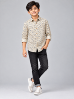 Boys' Blue Paisley Print Casual Long Sleeve Cotton Shirt - Image 2