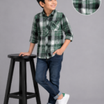 Boys' Stylish Green Plaid Button-Down Casual Shirt