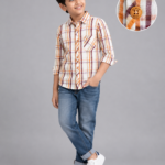 Boys' Casual Orange & Brown Plaid Cotton Shirt