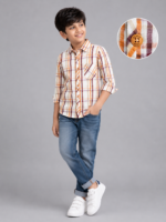 Boys' Casual Orange & Brown Plaid Cotton Shirt