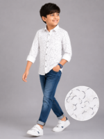 Boy's Modern Abstract Print White Long Sleeve Shirt - Image 2