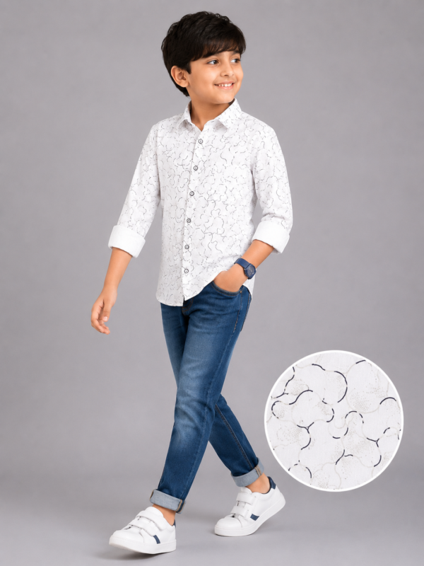 Boy's Modern Abstract Print White Long Sleeve Shirt - Image 2