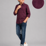 Boys' Stylish Burgundy Textured Casual Shirt