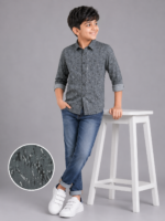Boys' Dynamic Grey Abstract Print Casual Shirt