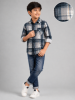 Boy's Timeless Navy & Grey Plaid Button-Down Shirt - Image 2