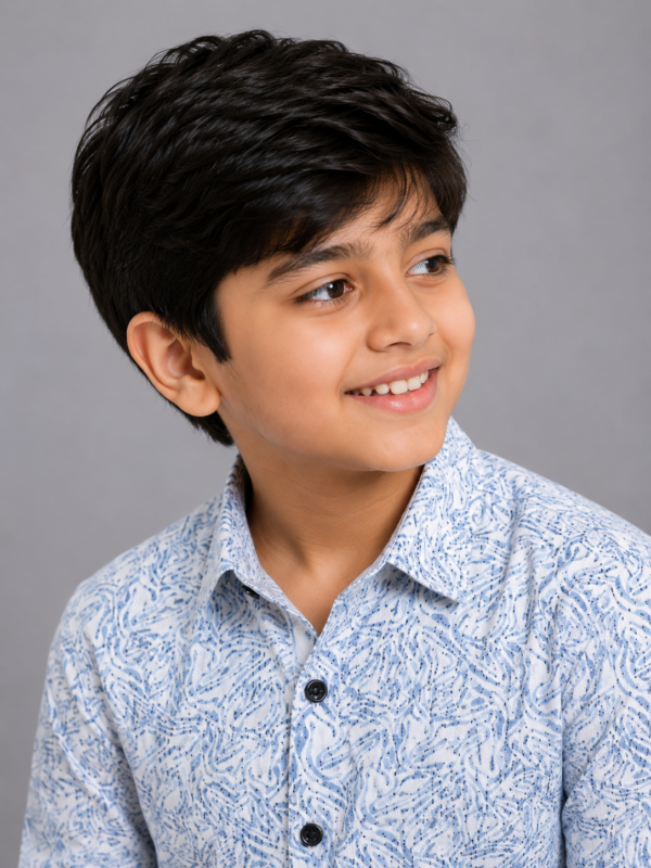 Boys' Blue Abstract Swirl Print Casual Shirt - Image 2