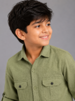 Boys' Olive Green Textured Full Sleeve Casual Shirt - Image 4