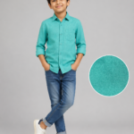 Boys' Aqua Textured Slub Cotton Casual Button-Down Shirt