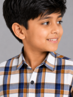 Boys' Stylish Blue & Brown Plaid Full Sleeve Casual Shirt - Image 3