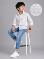 Boy's Modern Geo-Print Casual Button-Down Shirt - Image 4