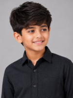 Boys' Dark Textured Navy Button-Down Shirt - Image 2