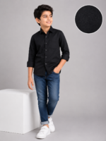 Boys' Classic Black Button-Down Long Sleeve Shirt