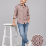 Boys' Stylish Brown Geometric Print Casual Shirt