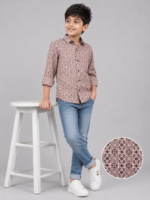 Boys' Stylish Brown Geometric Print Casual Shirt