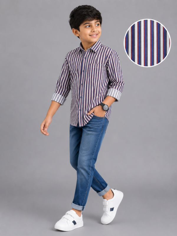 Boys' Smart Casual Multi-Stripe Long Sleeve Shirt - Image 2