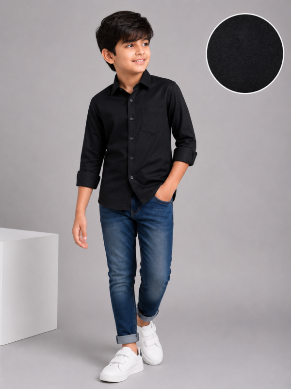 Boys' Classic Black Button-Down Long Sleeve Shirt - Image 2