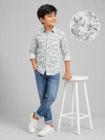 Boys' Sage Leaf Print Cotton Casual Shirt - Image 3