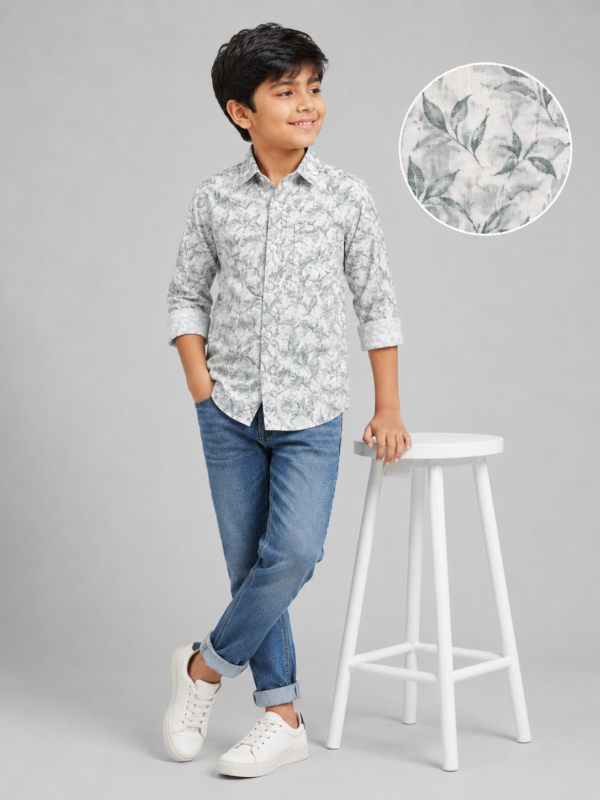 Boys' Sage Leaf Print Cotton Casual Shirt - Image 3