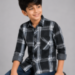 Boy's Stylish Plaid Button-Up Shirt - Black & Grey