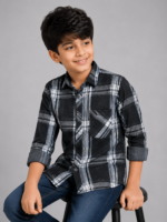 Boy's Stylish Plaid Button-Up Shirt - Black & Grey