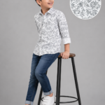Boys' White & Grey Leaf Print Casual Shirt