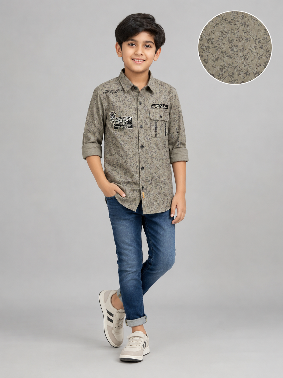 e577eb04-1992-4ed6-9733-cdecf16438c8 Boys' Olive Botanical Print Graphic Button-Down Shirt - Image 1