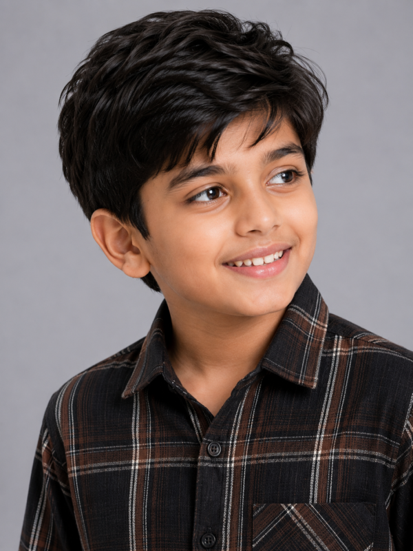Boys' Classic Plaid Button-Down Shirt - Brown & Black Checkered - Image 3