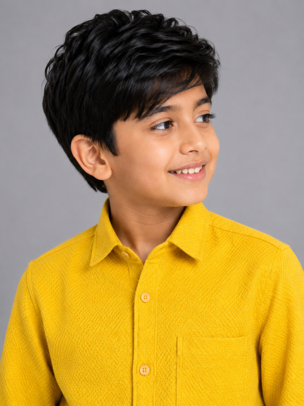 Boy's Sunny Yellow Textured Casual Button-Down Shirt - Image 2