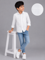 Boys' White Textured Weave Casual Full-Sleeve Shirt - Image 3