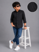 Boys' Classic Black Button-Down Long Sleeve Shirt - Image 2