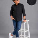 Kids' Classic Black Long Sleeve Button-Down Shirt - Boys' Versatile Casual & Formal Top