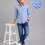 Boys' Blue Illusion Cube Print Casual Shirt