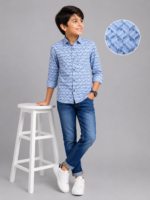 Boys' Blue Illusion Cube Print Casual Shirt