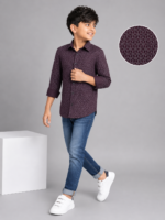 Boys' Stylish Maroon Geometric Print Full Sleeve Casual Shirt - Image 3