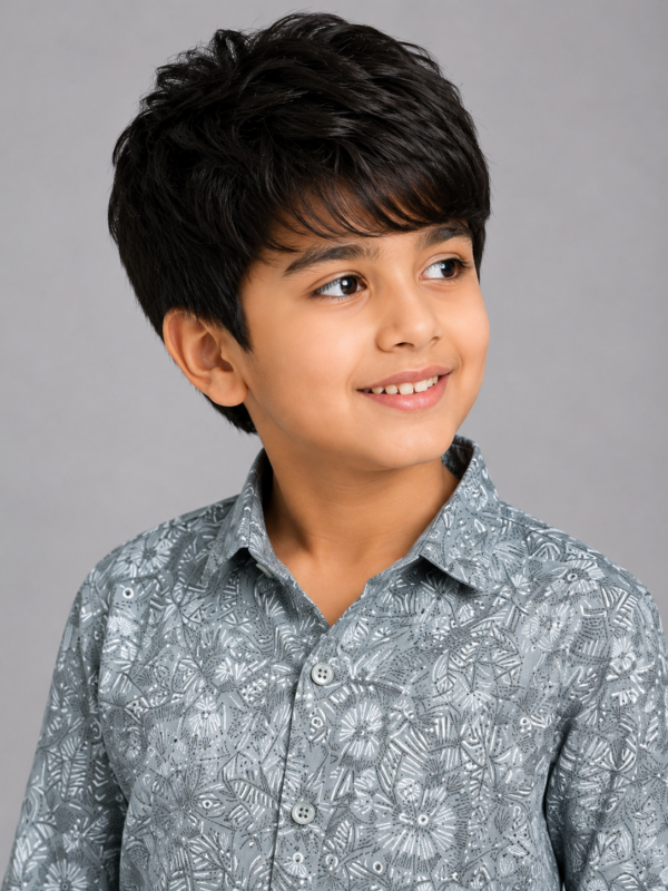 Boys' Stylish Grey Floral Print Casual Shirt - Image 2