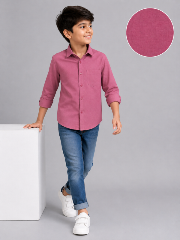 Boys' Berry Textured Casual Button-Down Shirt - Image 3