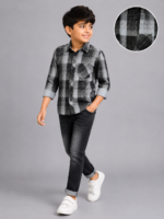 Boys' Stylish Grey & Black Plaid Casual Shirt - Image 4