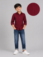 Crimson Elegance: Boys' Textured Maroon Party & Festive Shirt - Image 2