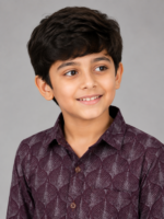 Boys' Burgundy Leaf Patterned Casual Button-Down Shirt - Image 2