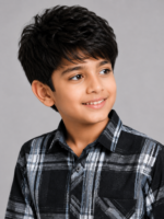 Boy's Stylish Plaid Button-Up Shirt - Black & Grey - Image 3