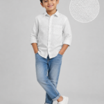 Boys' White Waffle Texture Casual Button-Up Shirt