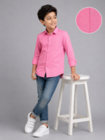 Boys Vibrant Pink Long-Sleeve Cotton Shirt
