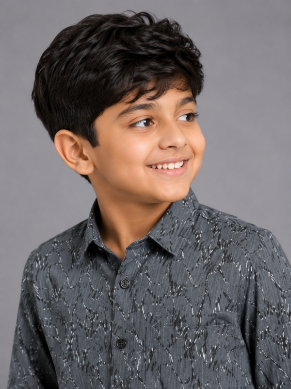 Boys' Dynamic Grey Abstract Print Casual Shirt - Image 2