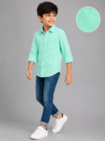 Boys' Fresh Mint Green Dobby Weave Long Sleeve Casual Shirt - Image 4