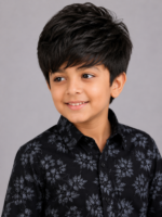 Boys' Trendy Black Floral Print Long Sleeve Casual Shirt - Image 3