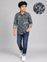 Boys Urban Graphic Print Button-Down Shirt