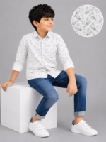 Boys' White & Grey Botanical Print Casual Full Sleeve Shirt - Image 4