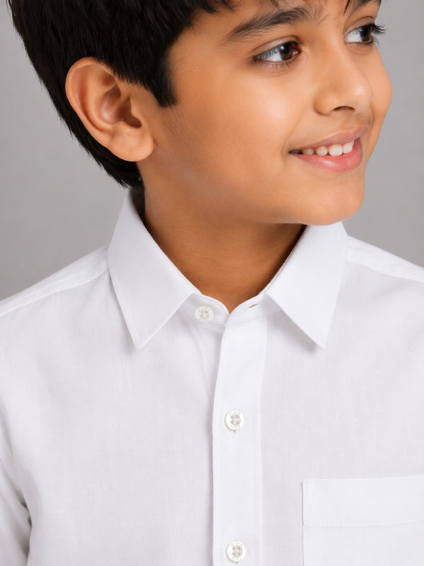 Boys' Classic White Cotton Button-Down Shirt - Image 3