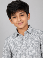 Boys' Grey Abstract Leaf Print Casual Button-Down Shirt - Image 3